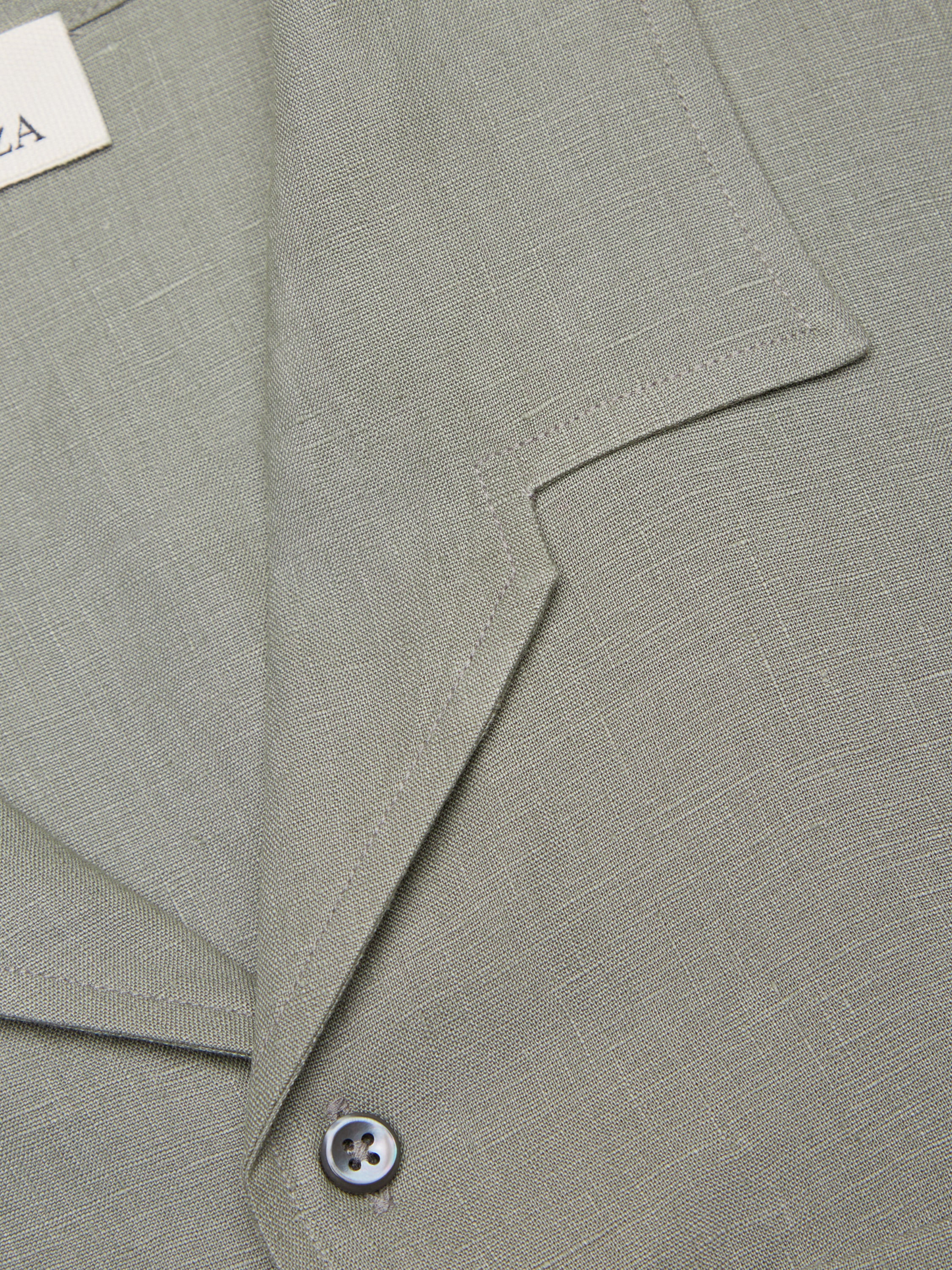 Linen Stretch Bowling Shirt S/S | Sage Green