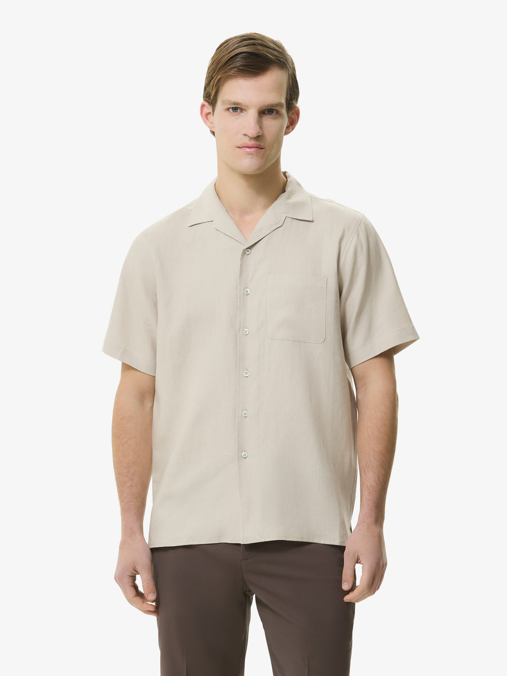Linen Stretch Bowling Shirt S/S | Light Beige