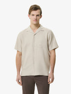 Linen Stretch Bowling Shirt S/S | Light Beige