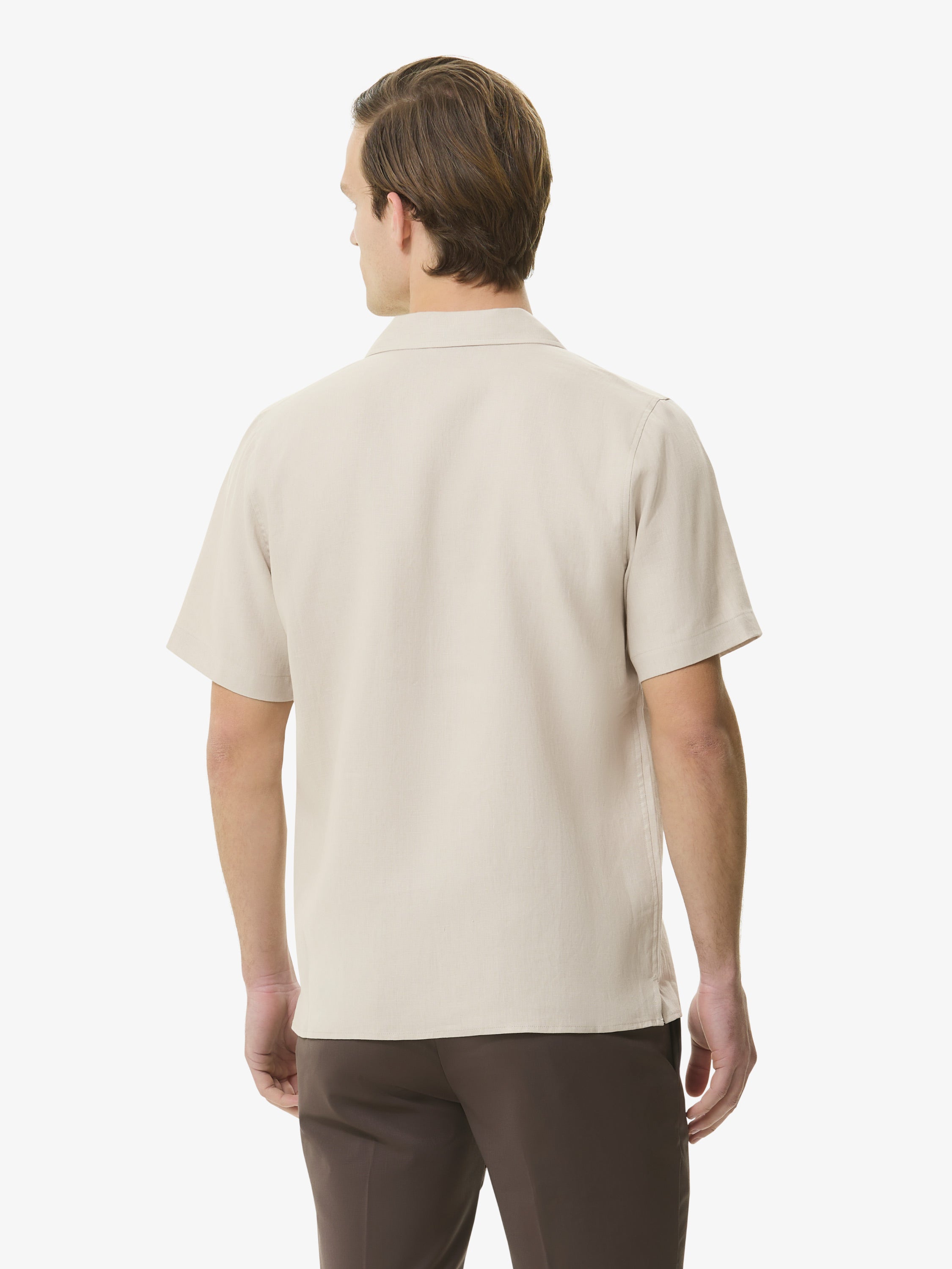 Linen Stretch Bowling Shirt S/S | Light Beige
