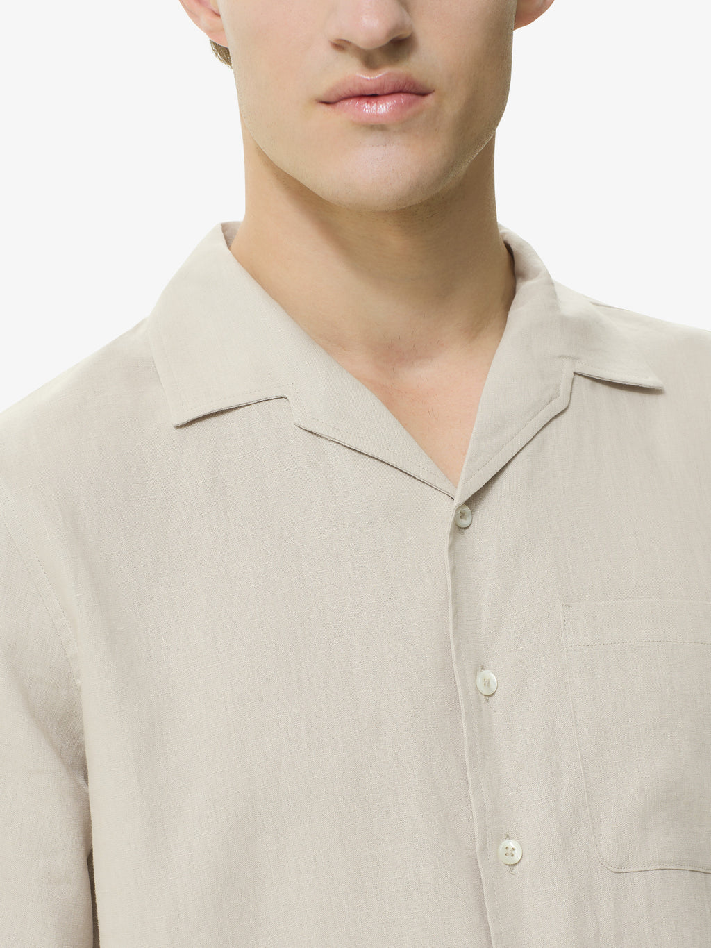 Linen Stretch Bowling Shirt S/S | Light Beige