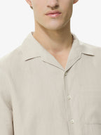 Linen Stretch Bowling Shirt S/S | Light Beige