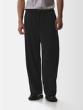 Wool Stretch Barrel Leg Trousers | Black