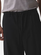 Wool Stretch Barrel Leg Trousers | Black