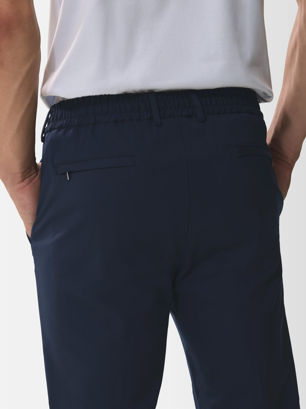 Wool Stretch Tapered Trousers | Dark Navy