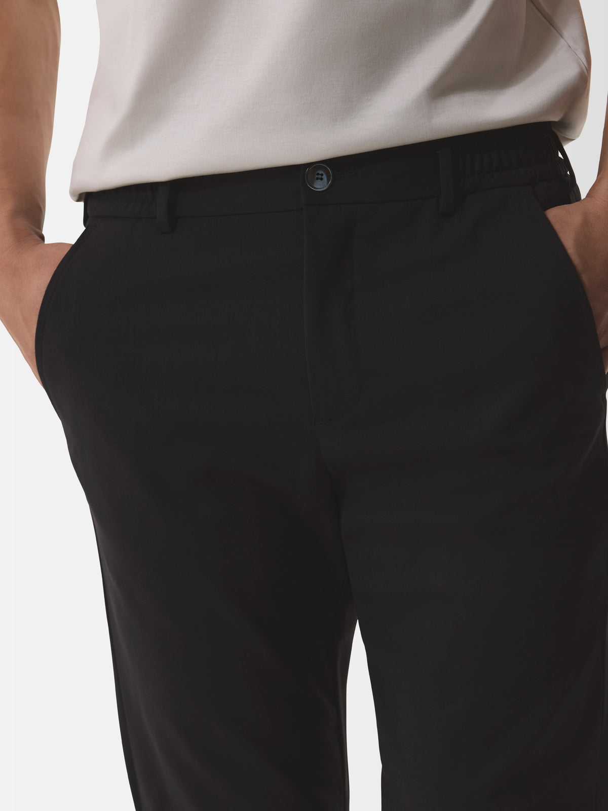 Wool Stretch Tapered Trousers | Black