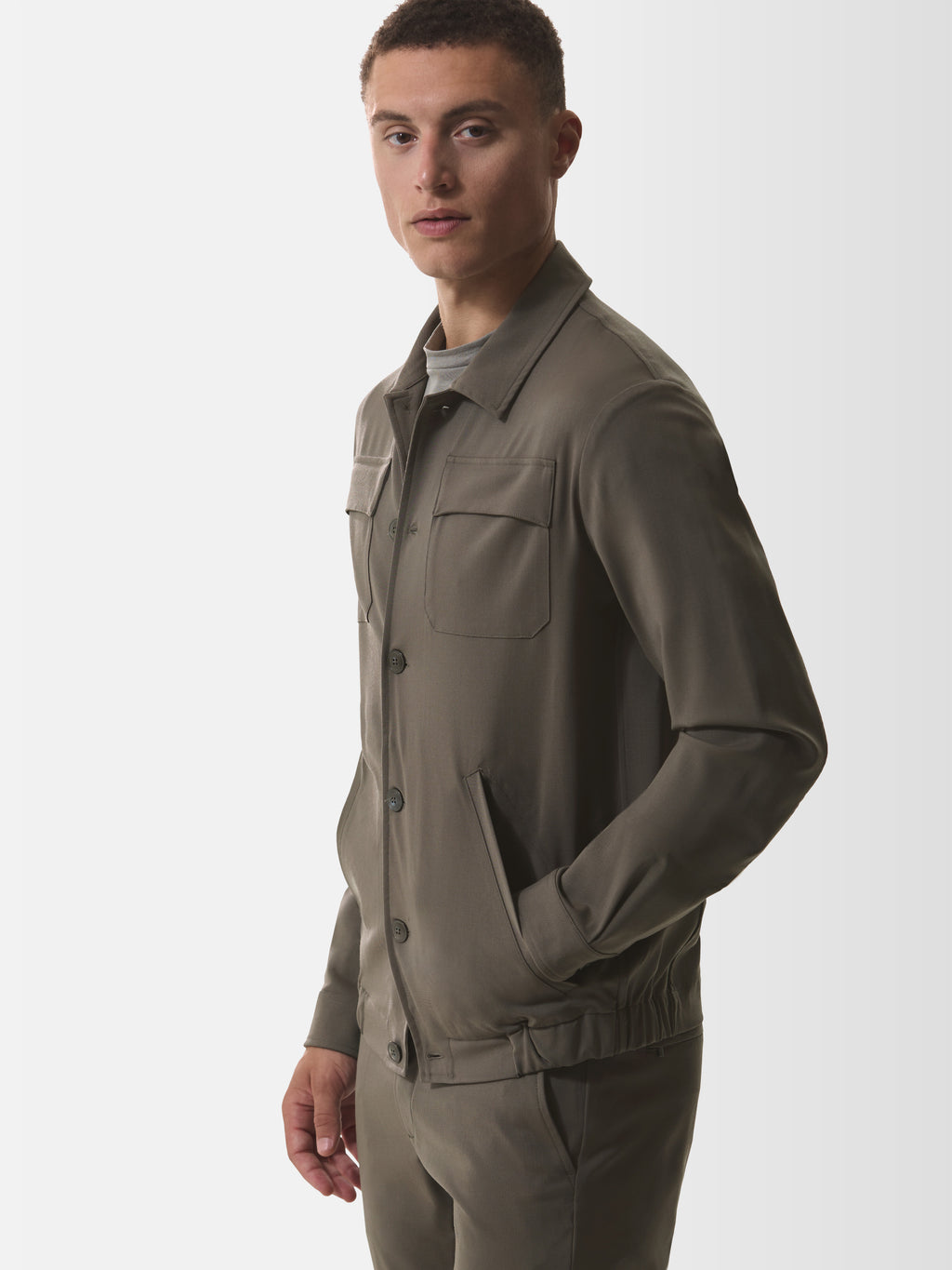 Wool Stretch Bowling Jacket | Taupe