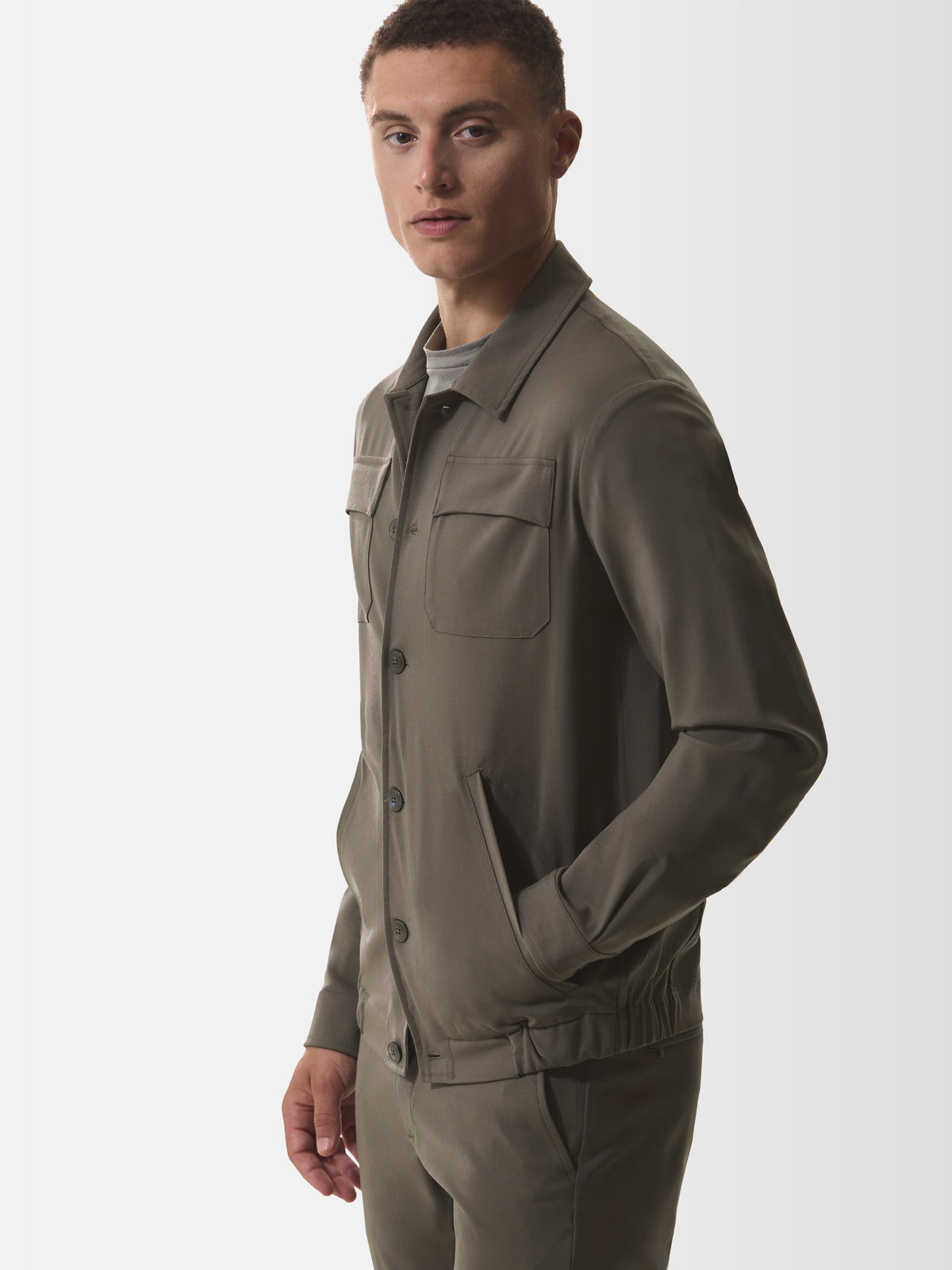 Wool Stretch Bowling Jacket | Taupe
