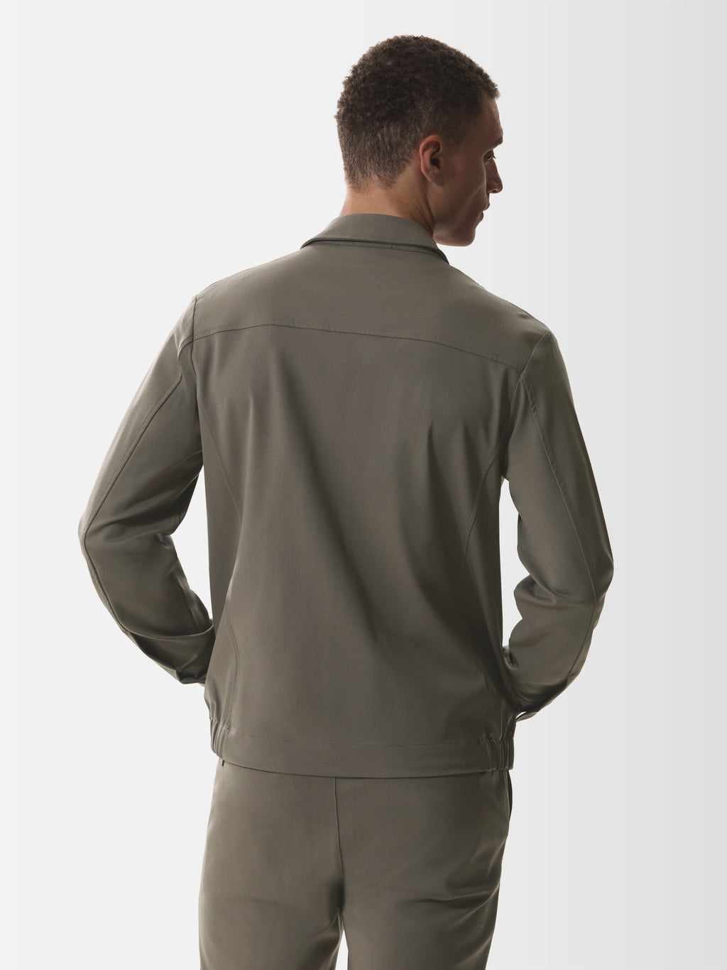 Wool Stretch Bowling Jacket | Taupe