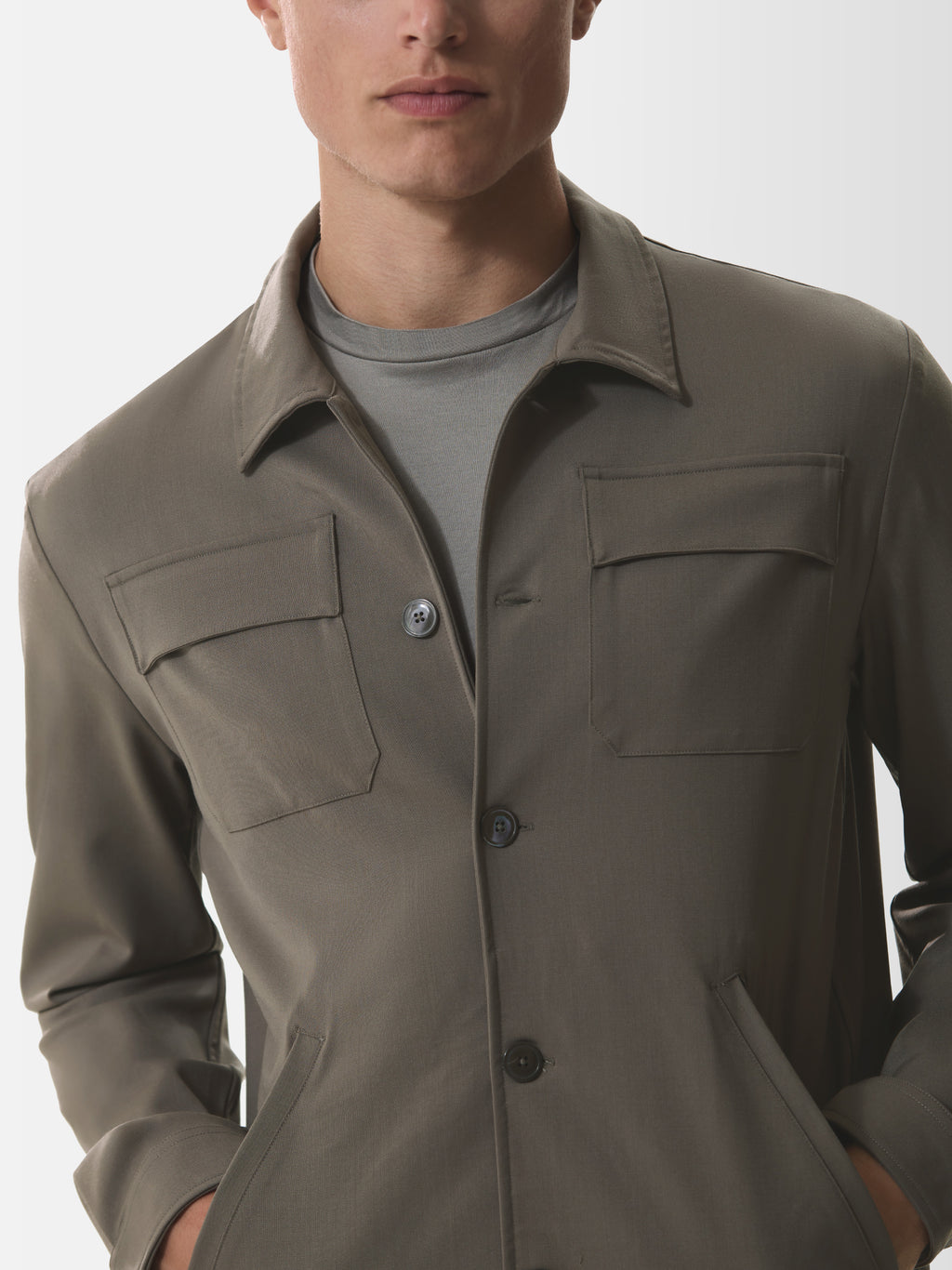 Wool Stretch Bowling Jacket | Taupe
