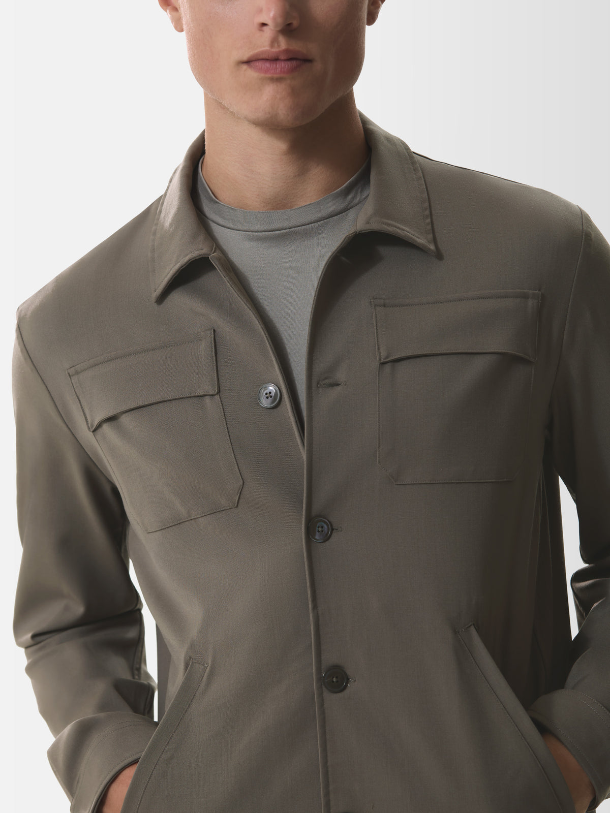 Wool Stretch Bowling Jacket | Taupe