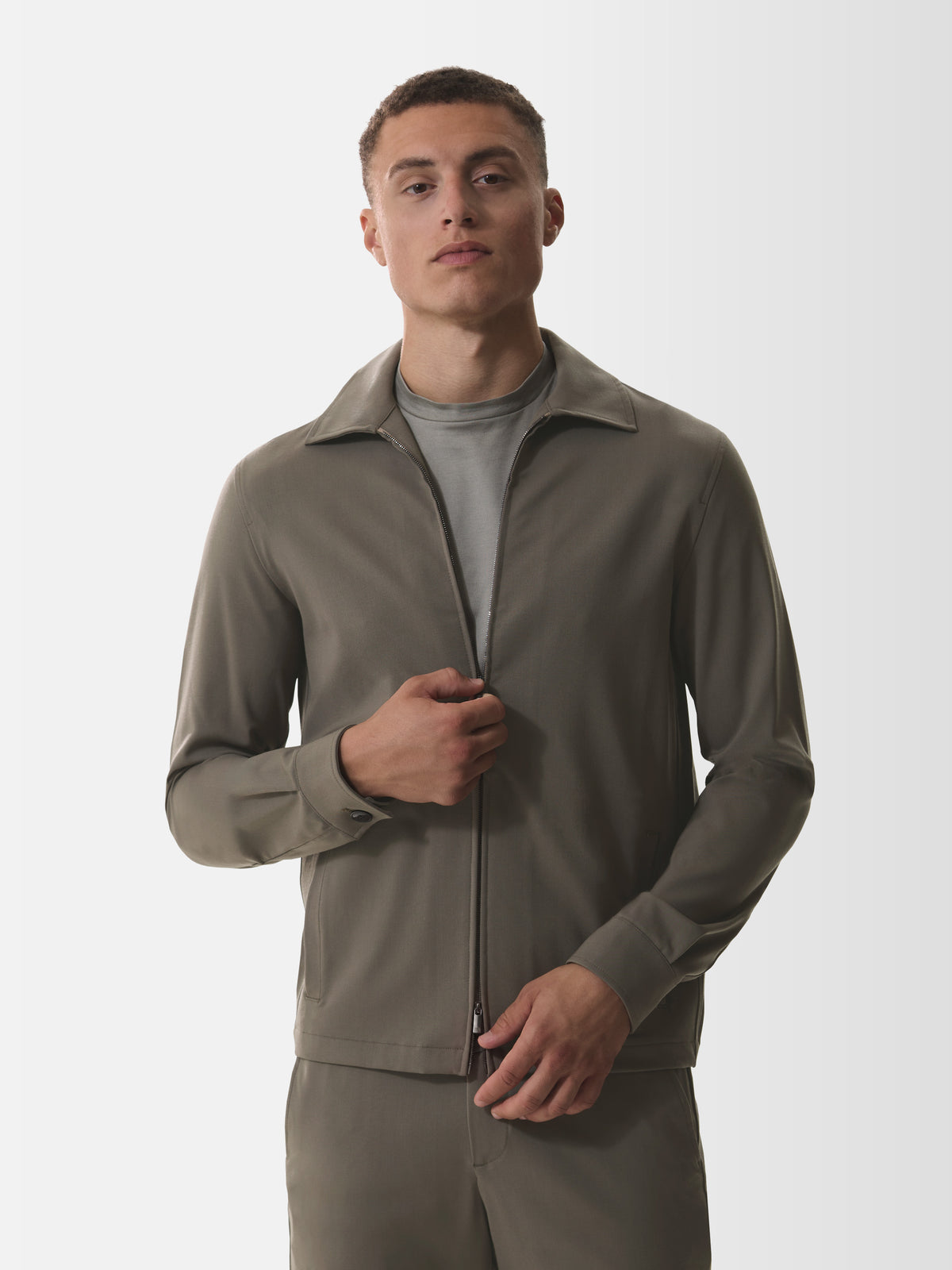 Wool Stretch Zip Overshirt | Taupe