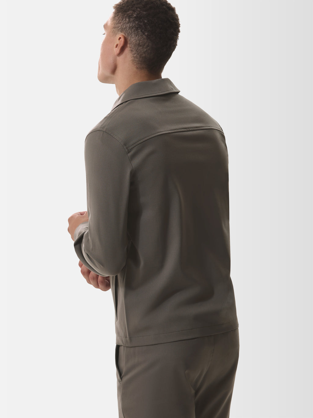 Wool Stretch Zip Overshirt | Taupe