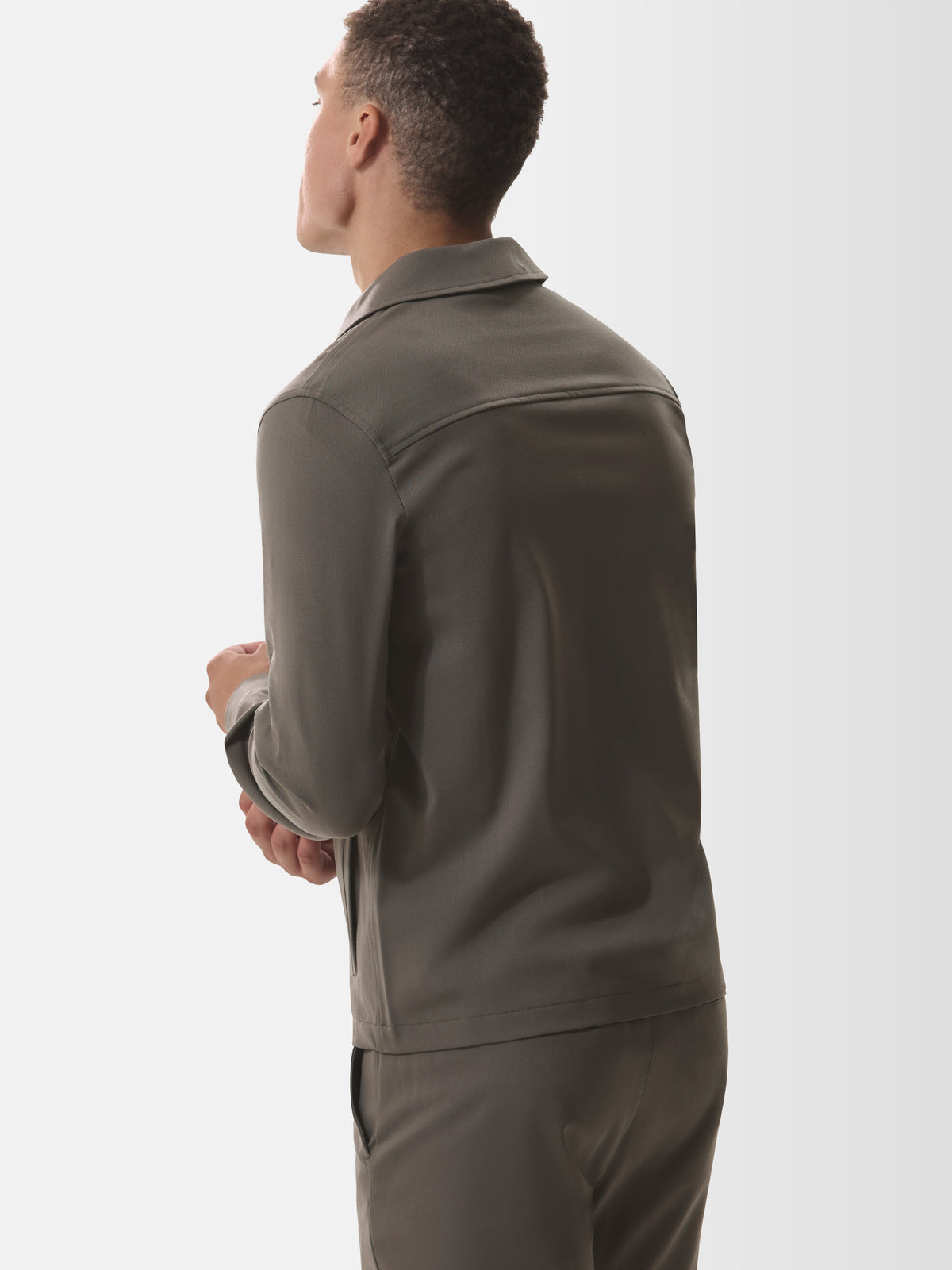 Wool Stretch Zip Overshirt | Taupe