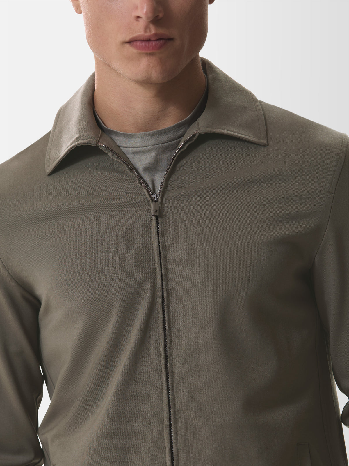 Wool Stretch Zip Overshirt | Taupe