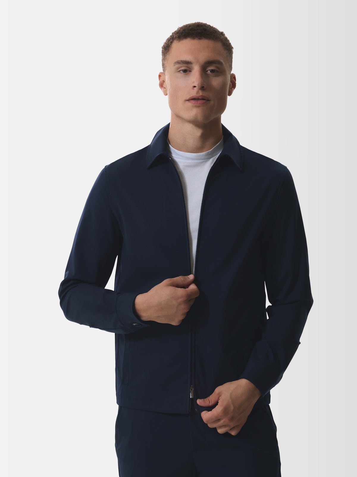 Wool Stretch Zip Overshirt | Dark Navy