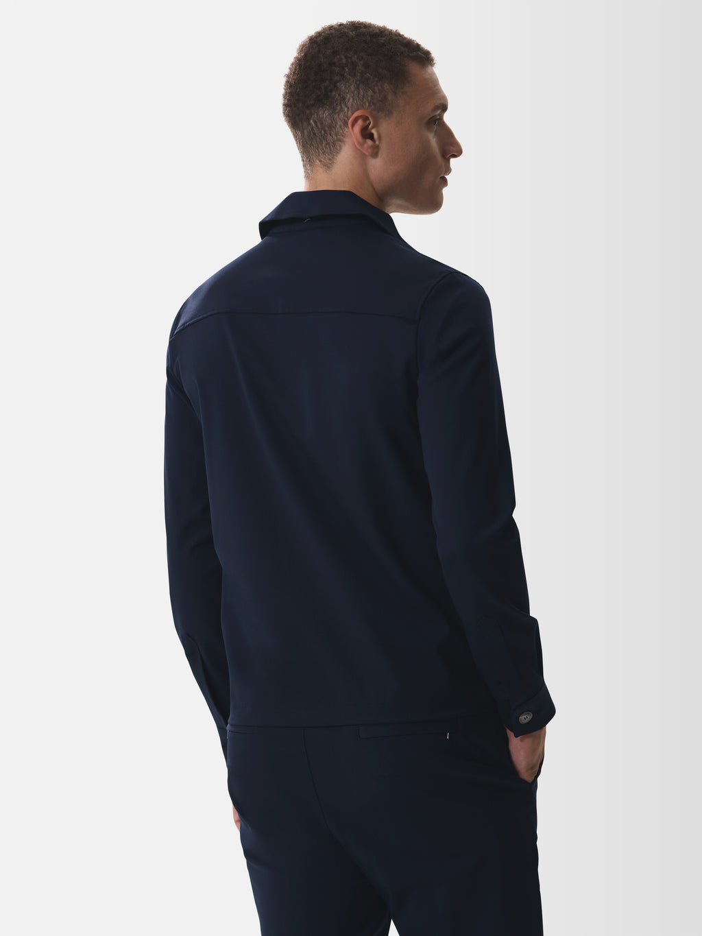 Wool Stretch Zip Overshirt | Dark Navy