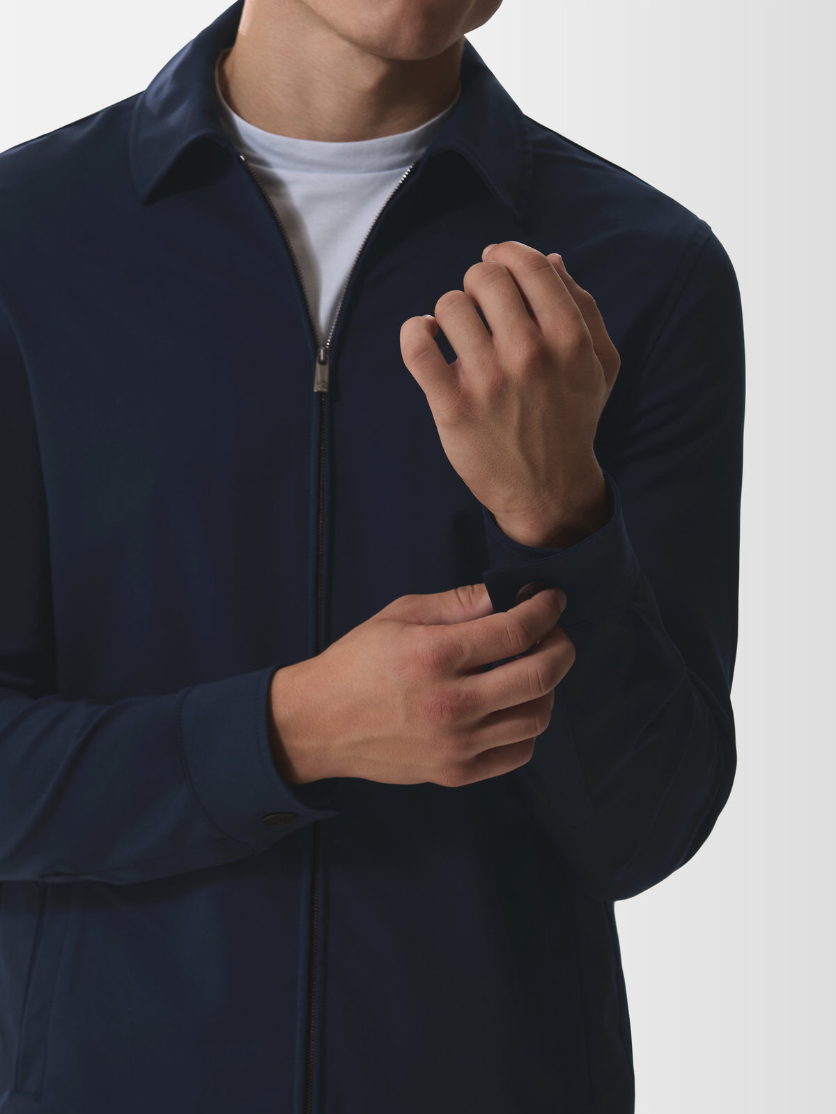 Wool Stretch Zip Overshirt | Dark Navy