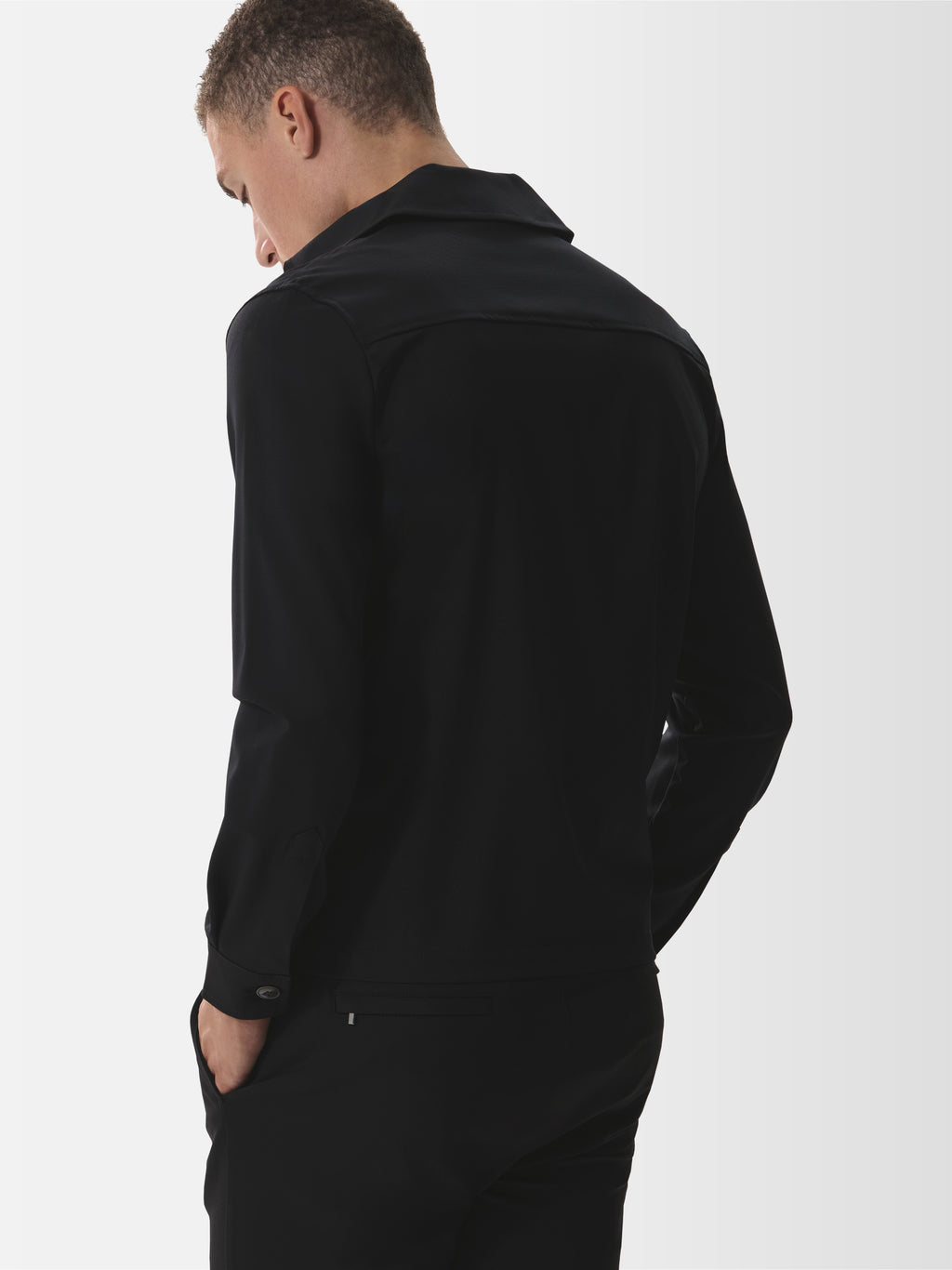 Wool Stretch Zip Overshirt | Black