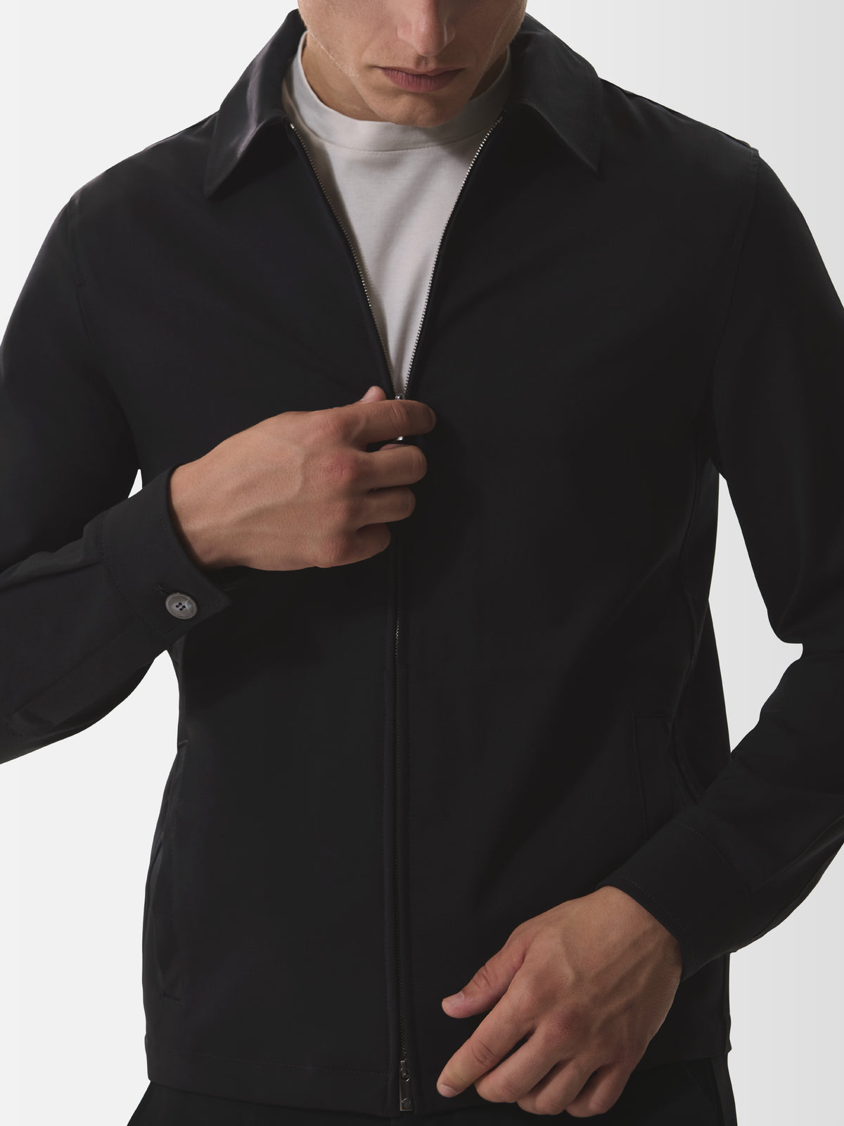 Wool Stretch Zip Overshirt | Black