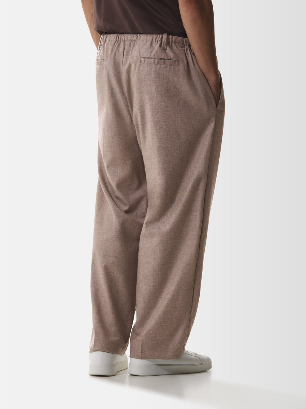 Flannel Stretch Barrel Leg Trousers | Light Taupe Melange