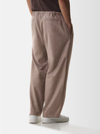 Flannel Stretch Barrel Leg Trousers | Light Taupe Melange