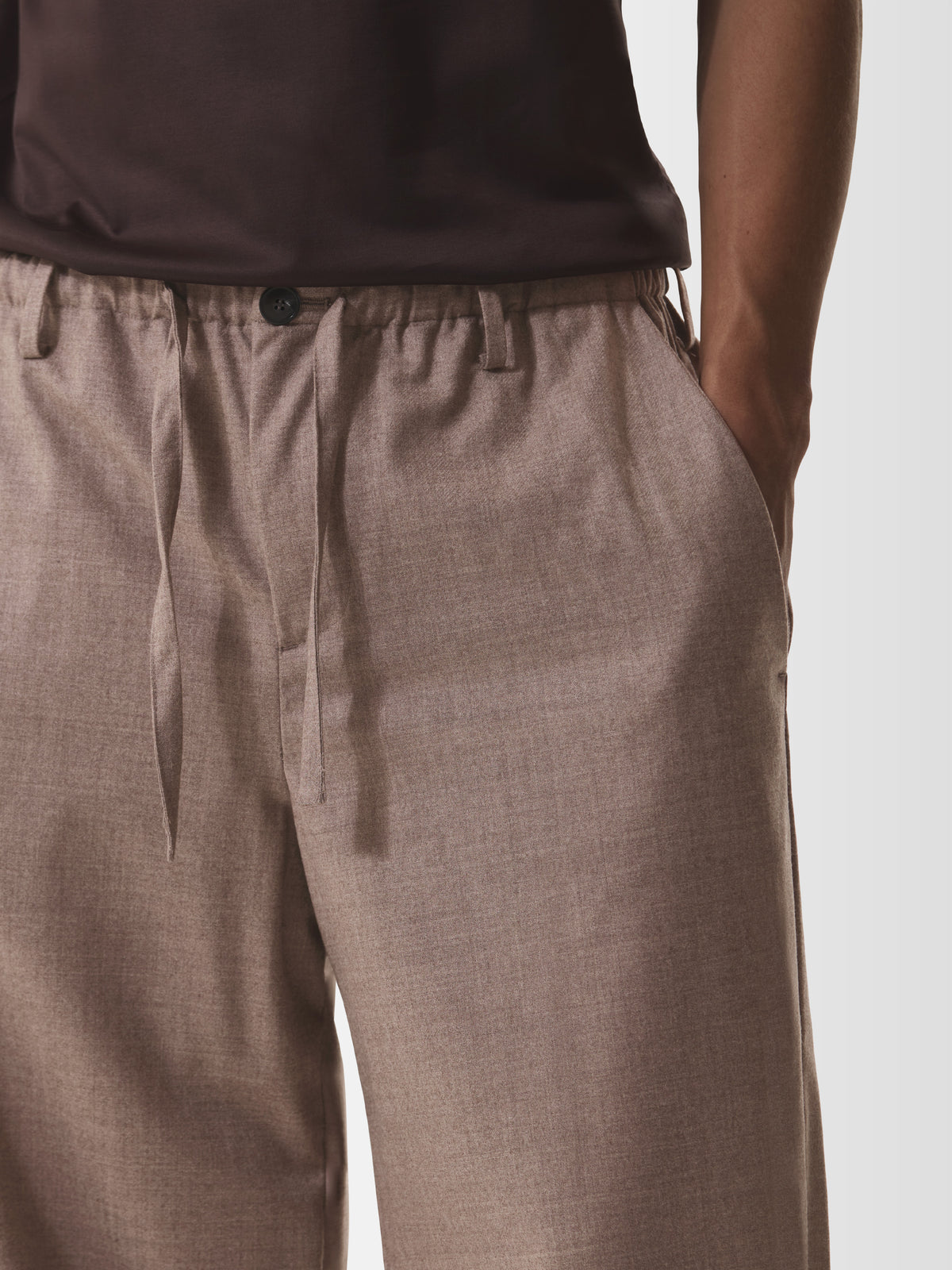 Flannel Stretch Barrel Leg Trousers | Light Taupe Melange