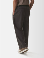 Flannel Stretch Barrel Leg Trousers | Dark Brown Melange