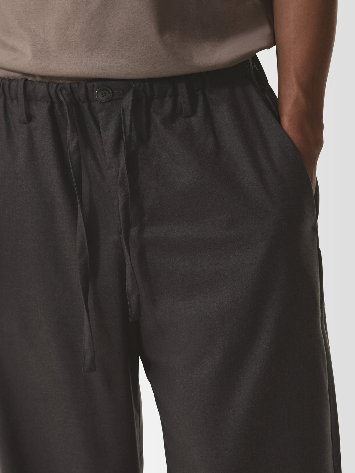 Flannel Stretch Barrel Leg Trousers | Dark Brown Melange