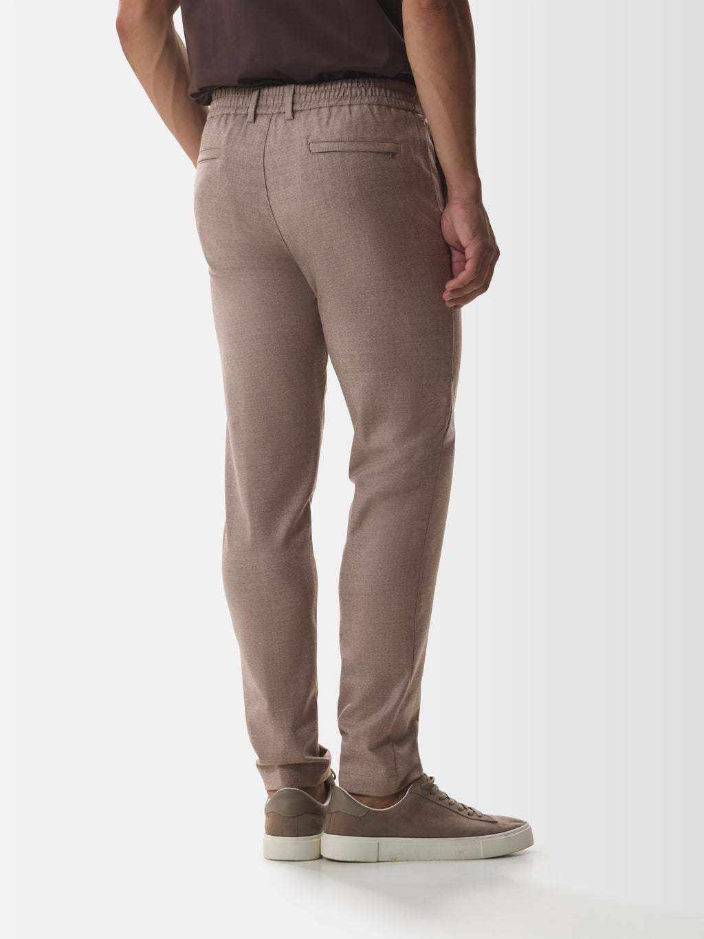 Flannel Stretch Tapered Trousers | Light Taupe Melange