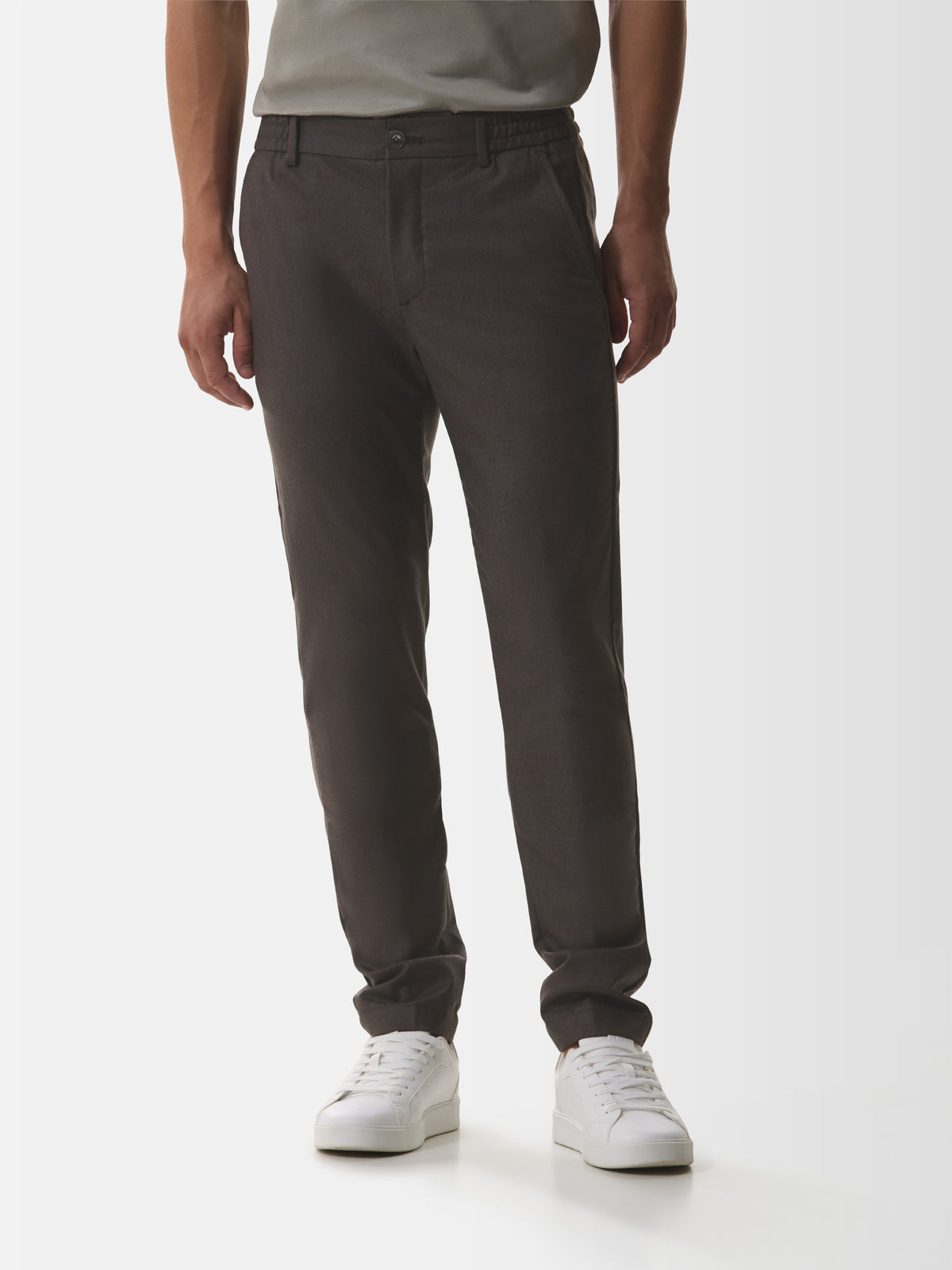 Flannel Stretch Tapered Trousers | Dark Brown Melange