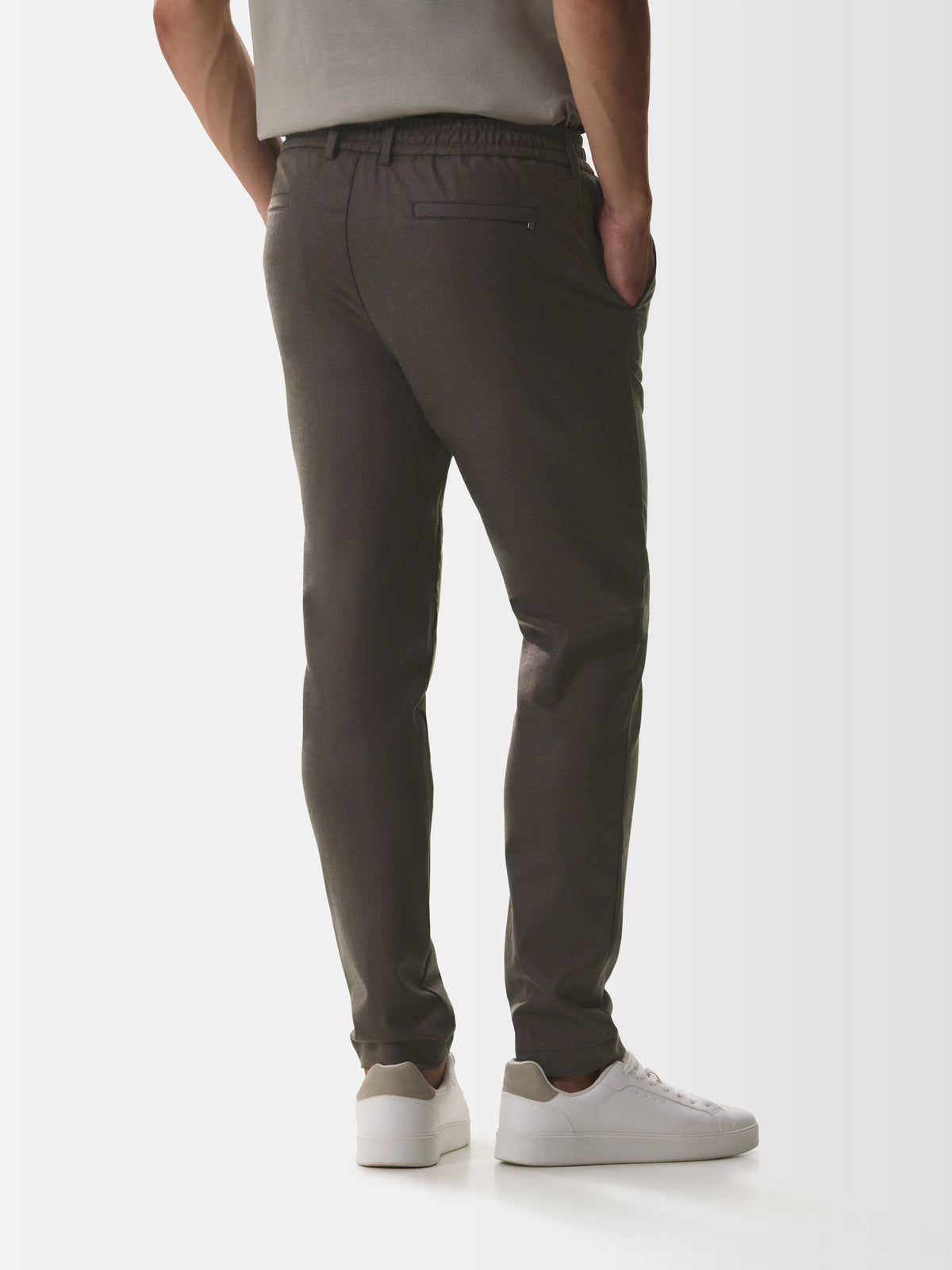 Flannel Stretch Tapered Trousers | Dark Brown Melange