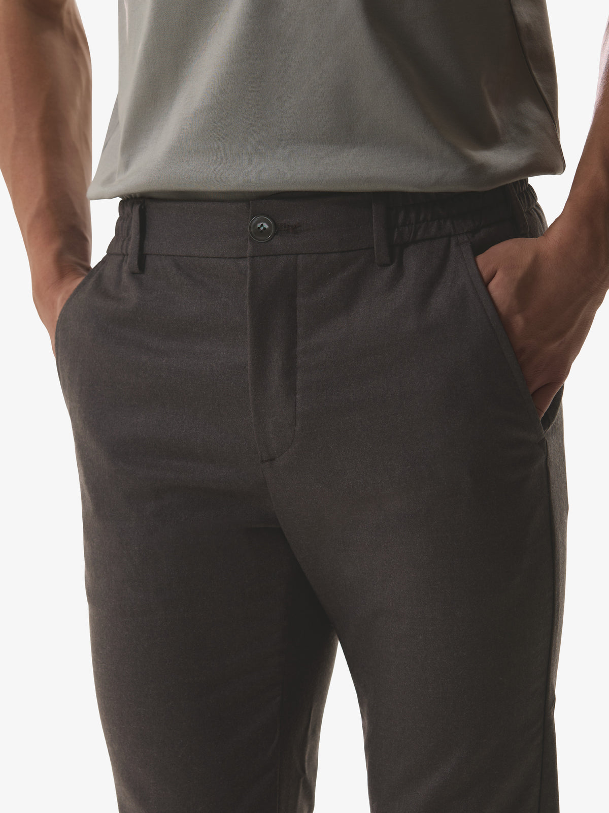 Flannel Stretch Tapered Trousers | Dark Brown Melange
