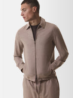 Flannel Stretch Zip Overshirt | Light Taupe Melange