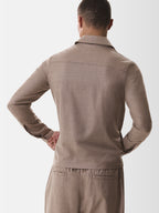 Flannel Stretch Zip Overshirt | Light Taupe Melange