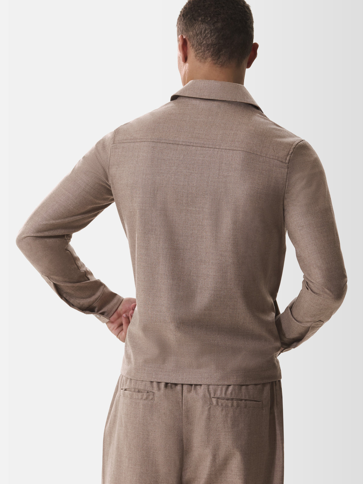Flannel Stretch Zip Overshirt | Light Taupe Melange