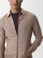 Flannel Stretch Zip Overshirt | Light Taupe Melange