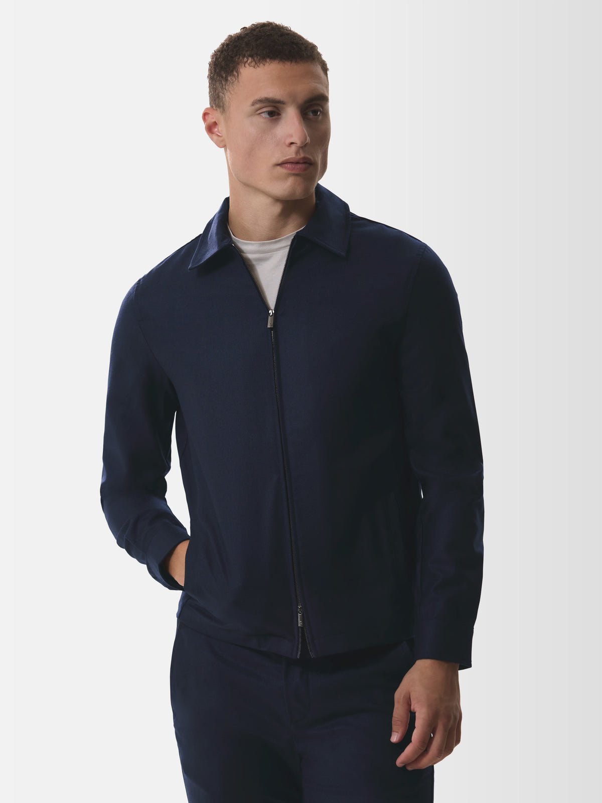 Flannel Stretch Zip Overshirt | Dark Navy