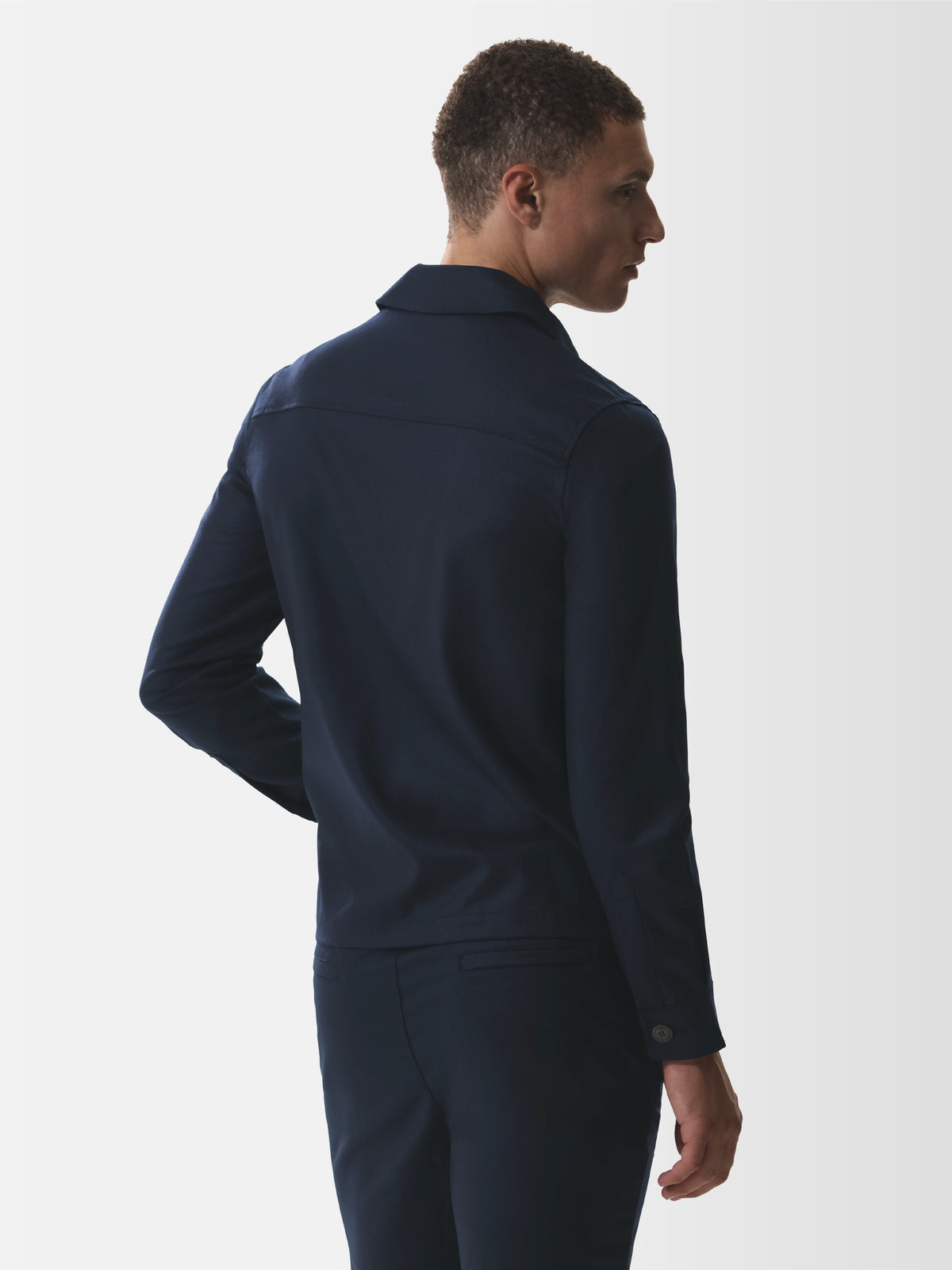 Flannel Stretch Zip Overshirt | Dark Navy