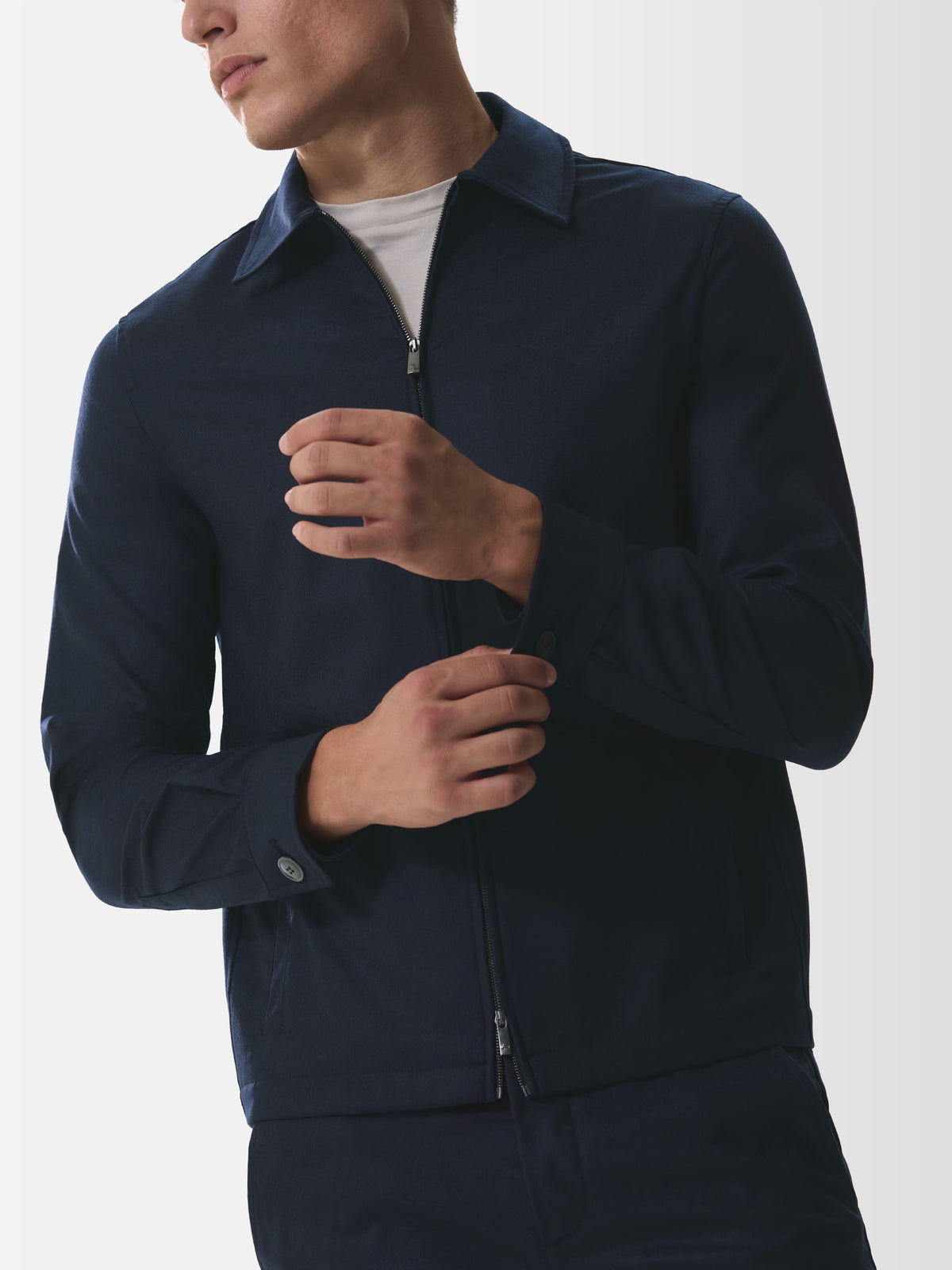 Flannel Stretch Zip Overshirt | Dark Navy