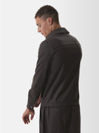 Flannel Stretch Zip Overshirt | Dark Brown Melange