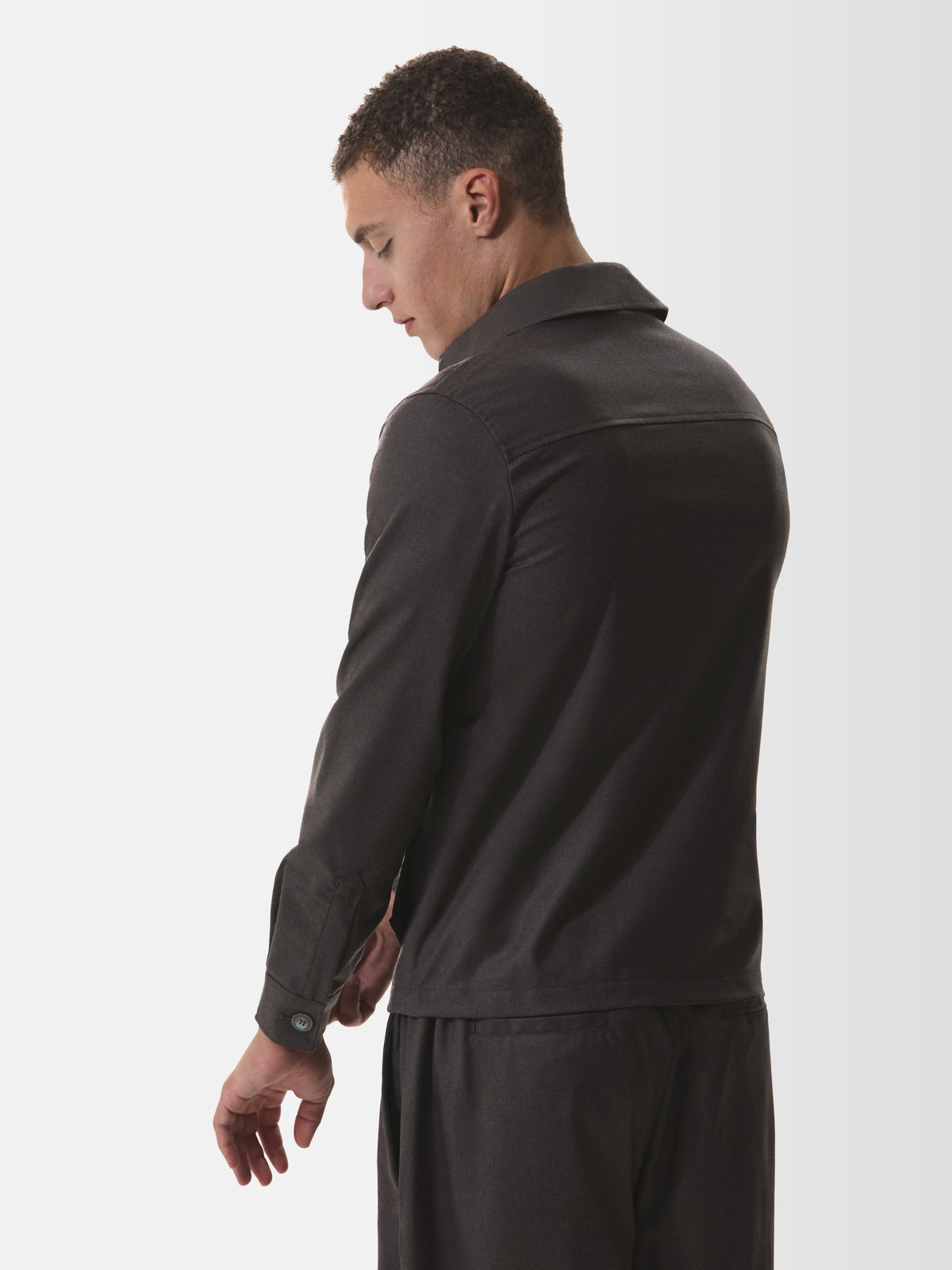 Flannel Stretch Zip Overshirt | Dark Brown Melange