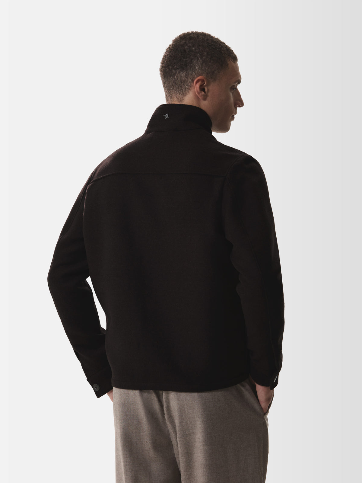 Cashmere Funnel Neck Jacket | Dark Brown Melange