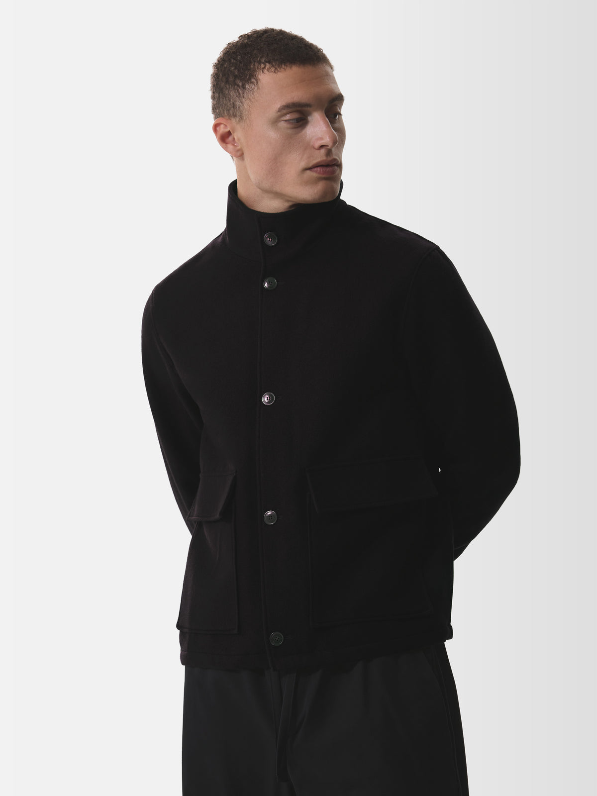Cashmere Funnel Neck Jacket | Black