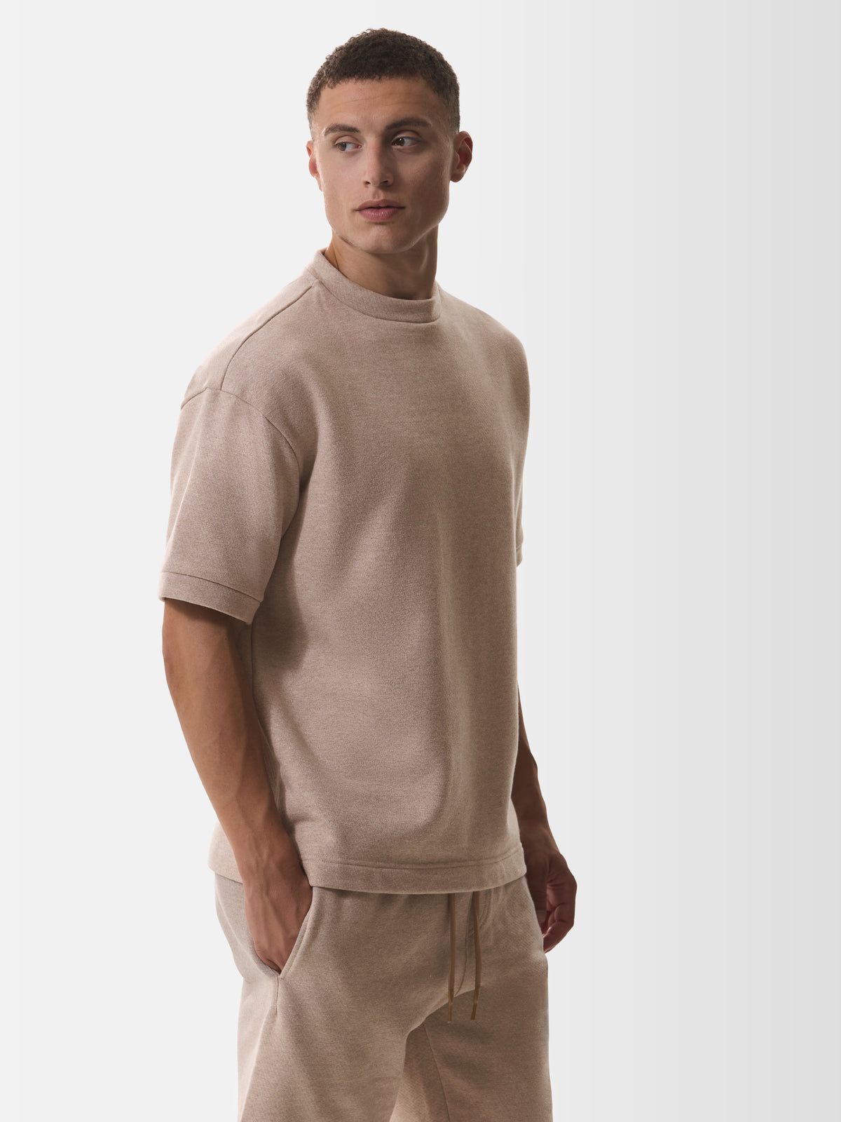 Fleece Oversized T-Shirt | Light Taupe Melange