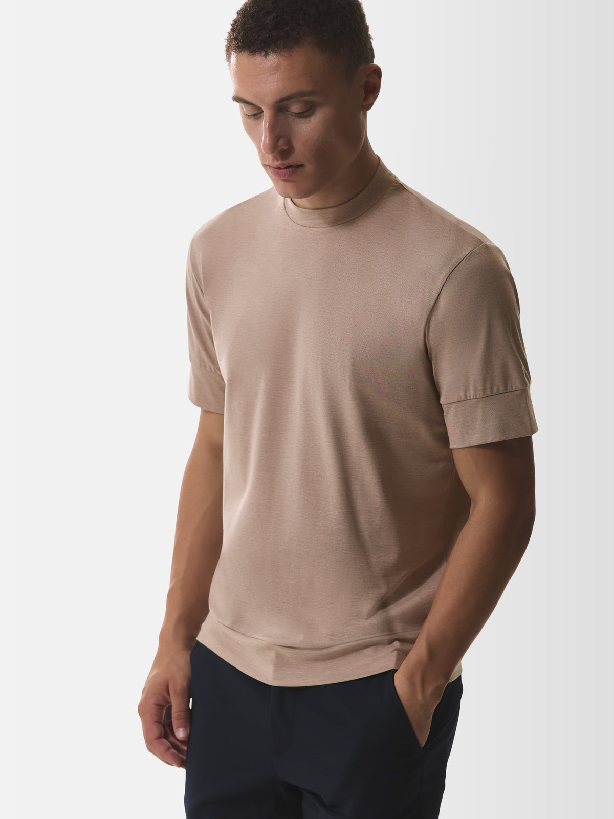 Single Jersey Supima Cuffed T-Shirt | Light Taupe Melange
