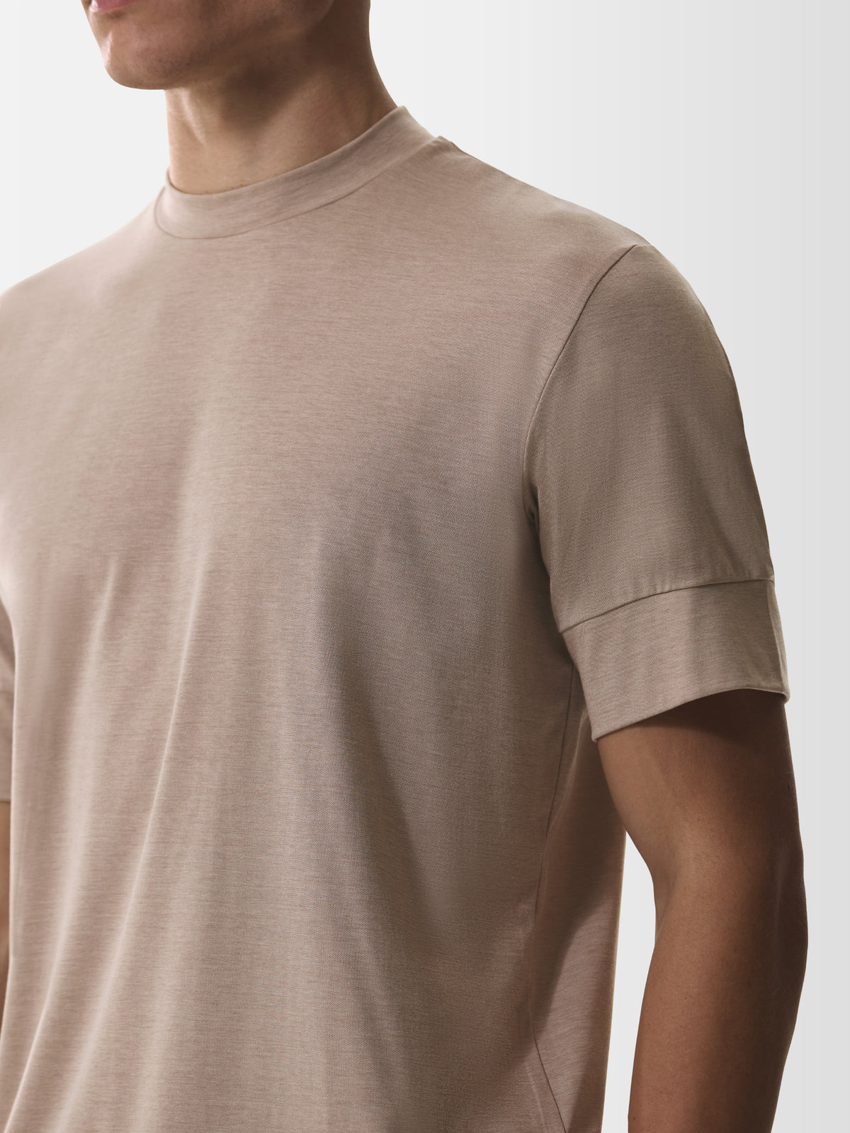 Single Jersey Supima Cuffed T-Shirt | Light Taupe Melange