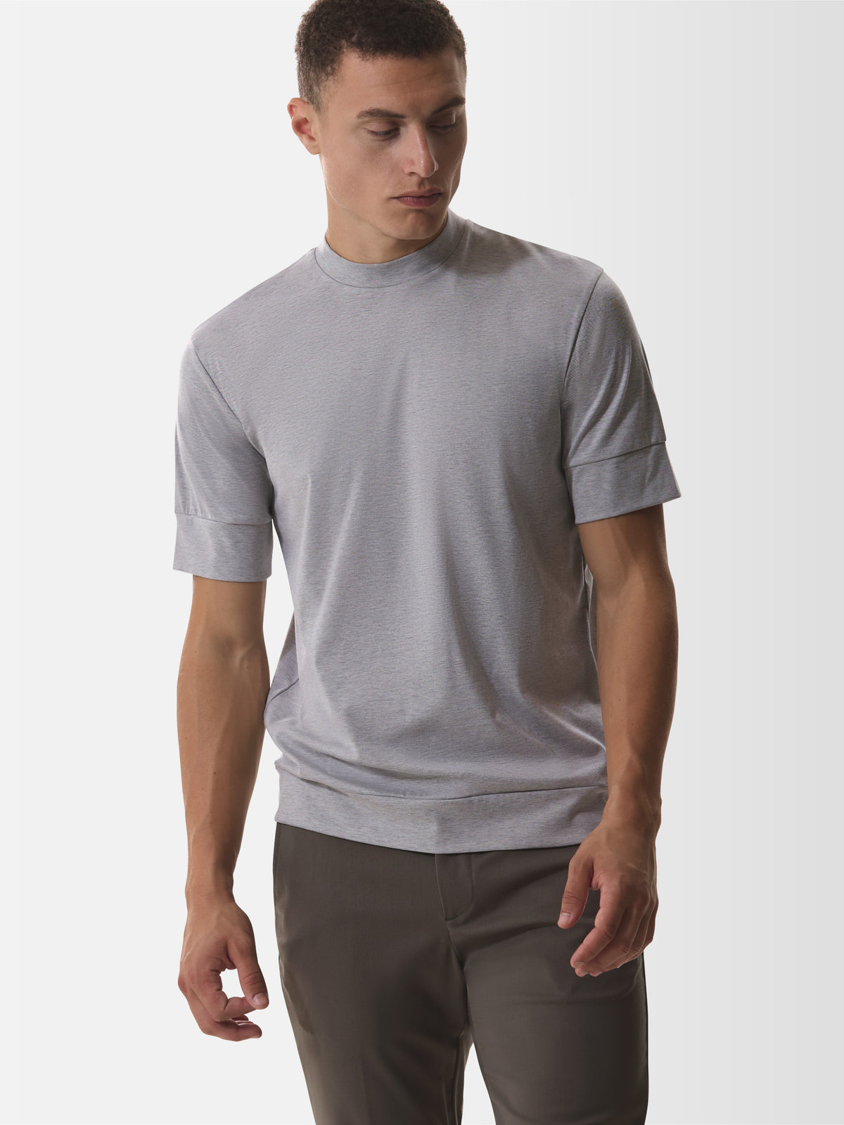 Single Jersey Supima Cuffed T-Shirt | Light Grey Melange