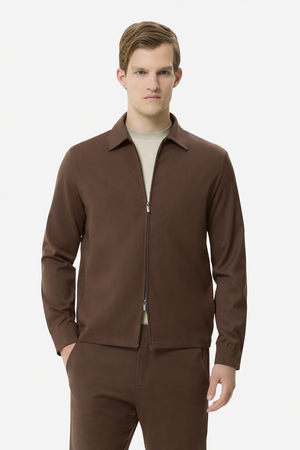 Wool Stretch Overshirt | Dark Brown