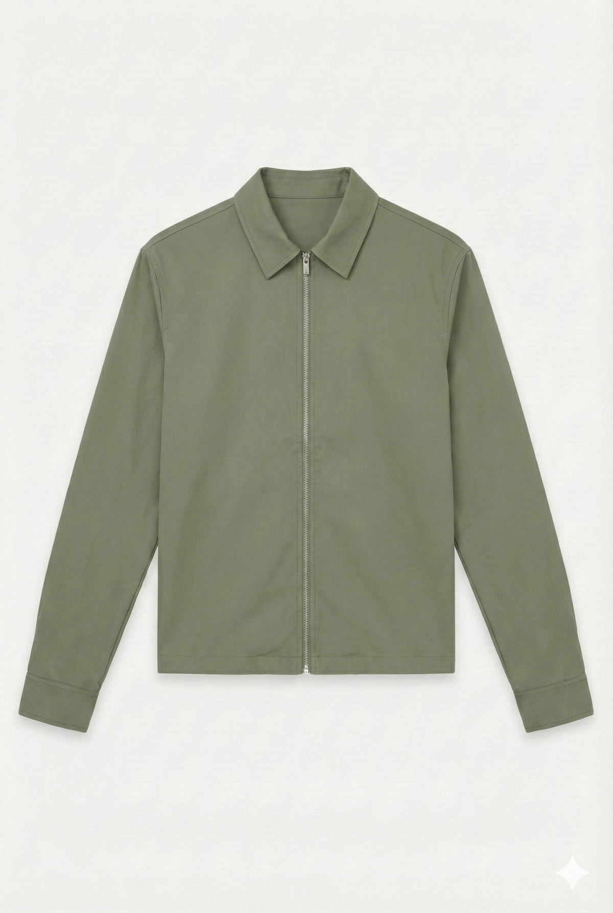Wool Stretch Zip Overshirt | Sage Green